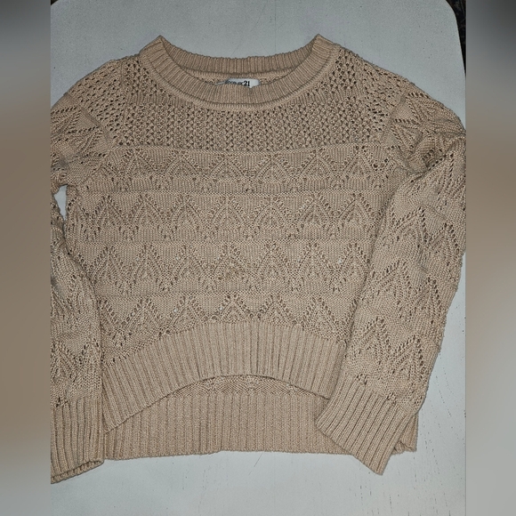 FOREVER 21 KNIT CROP SWEATER. Beige Brown Tan Cream. Vintage, Bohemian, Y2k - Picture 4 of 5